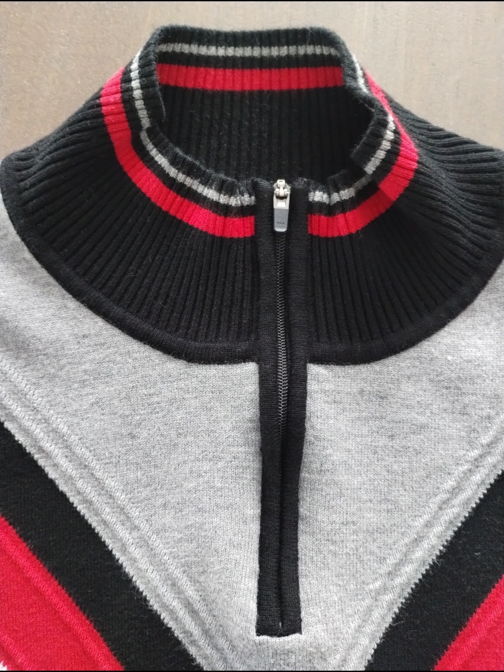 Krimson Klover Poppy Ski Sweater L Black Red Chevron Quarter Zip - Picture 3 of 11